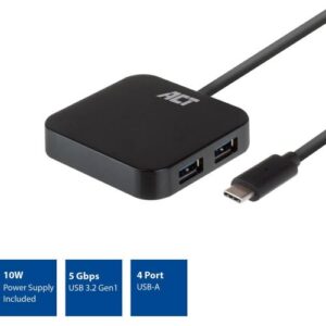 ACT AC6410 interface hub USB 3.2 Gen 2 (3.1 Gen 2) Type-C 5000 Mbit/s Zwart