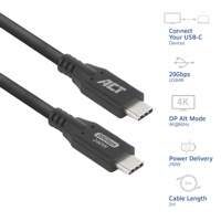 ACT | USB4 Kabel | 20Gbps | 240W | USB-C naar USB-C | 2m | Zwart